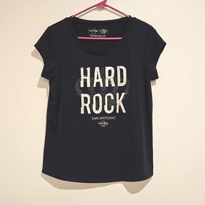 Hard Rock San Antonio black cap sleeve graphic tee Med. sequin accents EUC